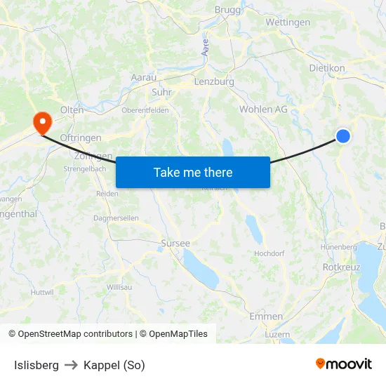 Islisberg to Kappel (So) map