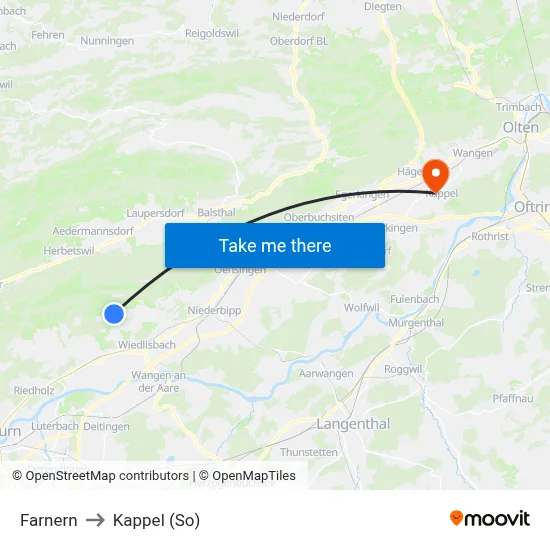 Farnern to Kappel (So) map