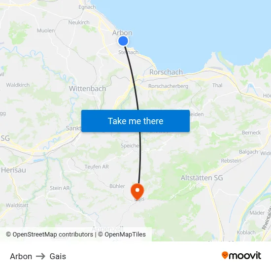 Arbon to Gais map