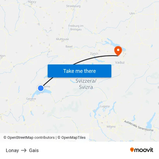 Lonay to Gais map