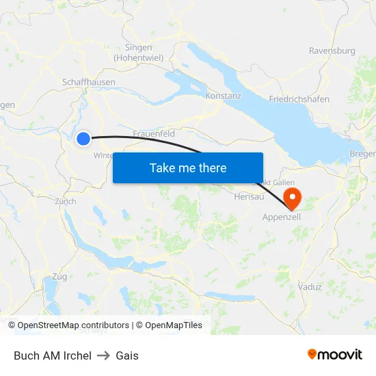 Buch AM Irchel to Gais map