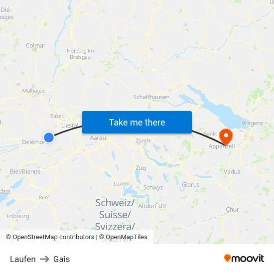 Laufen to Gais map
