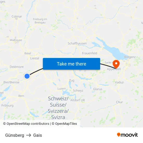 Günsberg to Gais map