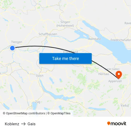 Koblenz to Gais map