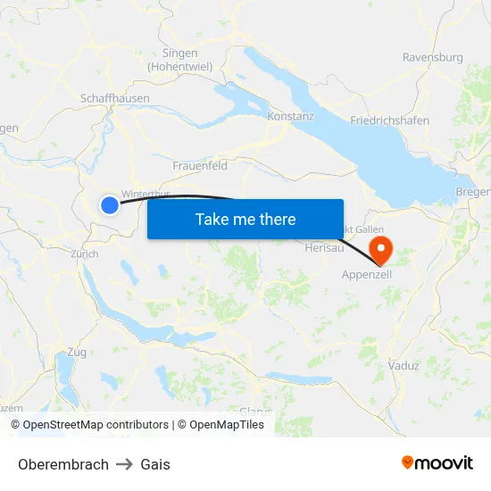 Oberembrach to Gais map