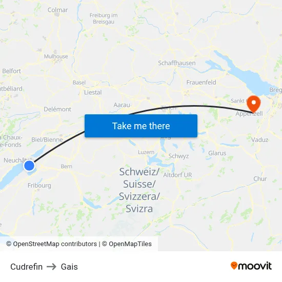 Cudrefin to Gais map