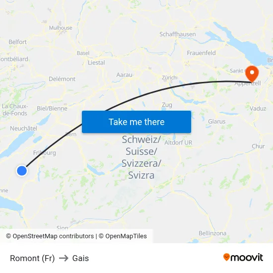 Romont (Fr) to Gais map
