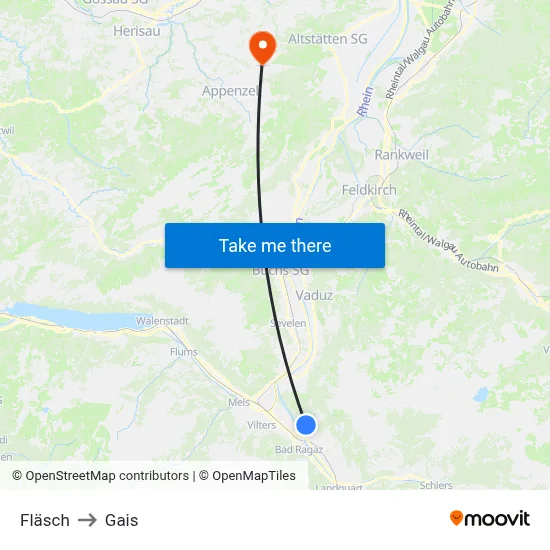 Fläsch to Gais map