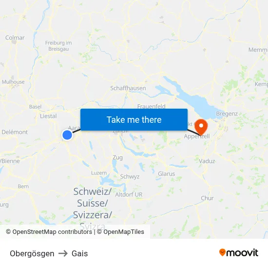 Obergösgen to Gais map