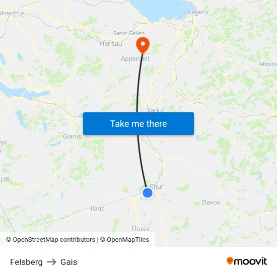 Felsberg to Gais map