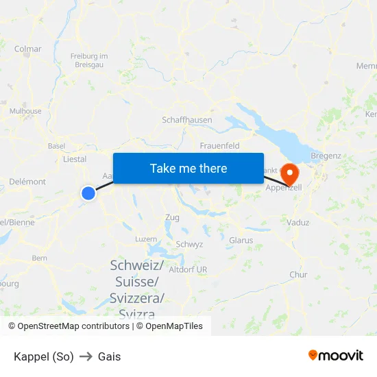 Kappel (So) to Gais map