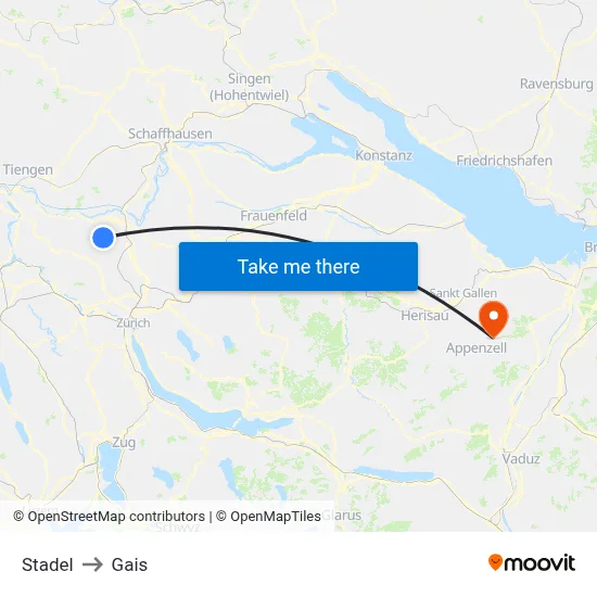 Stadel to Gais map