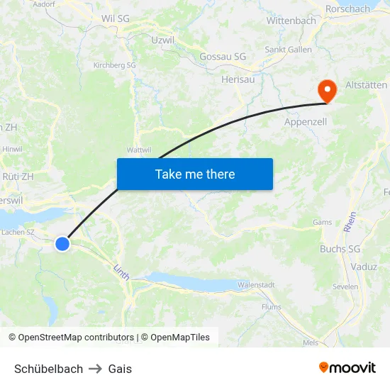 Schübelbach to Gais map