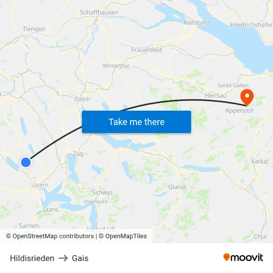 Hildisrieden to Gais map