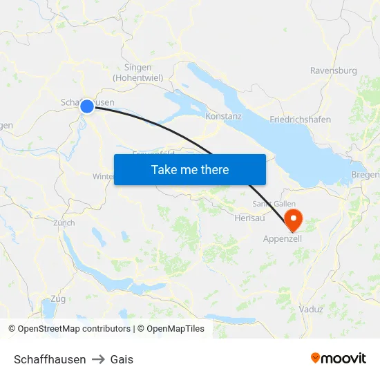 Schaffhausen to Gais map