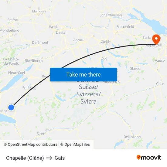 Chapelle (Glâne) to Gais map