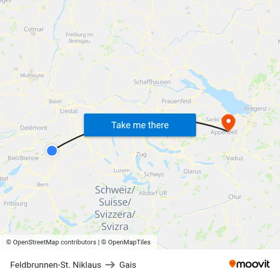 Feldbrunnen-St. Niklaus to Gais map
