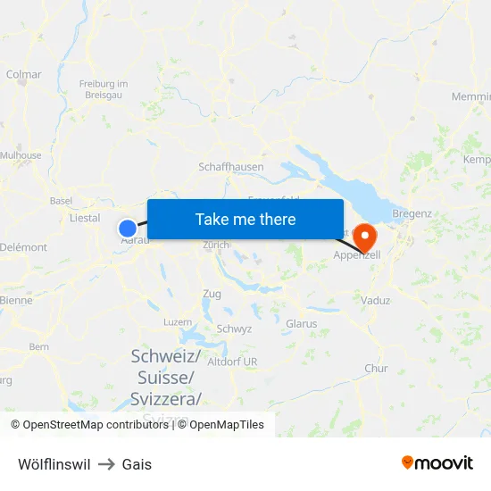 Wölflinswil to Gais map