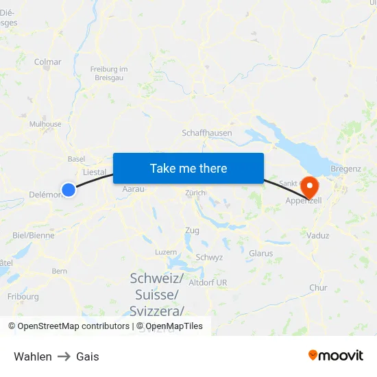 Wahlen to Gais map