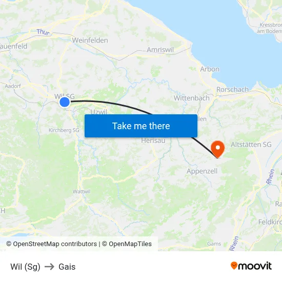 Wil (Sg) to Gais map
