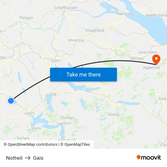 Nottwil to Gais map