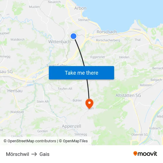 Mörschwil to Gais map