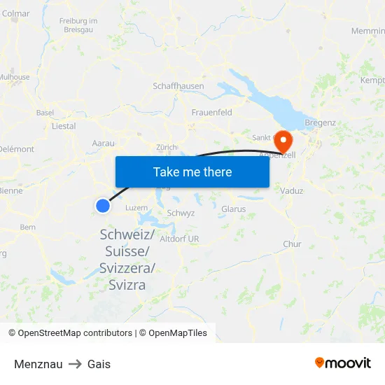 Menznau to Gais map