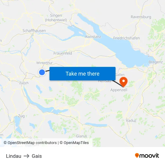 Lindau to Gais map