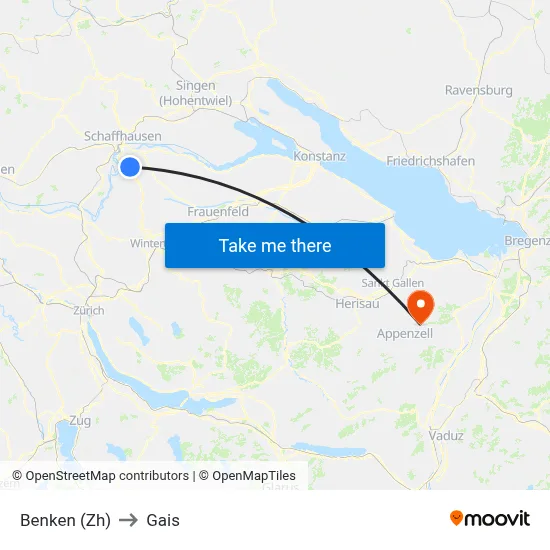 Benken (Zh) to Gais map