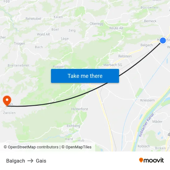 Balgach to Gais map