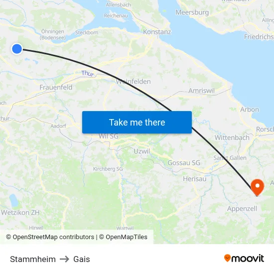 Stammheim to Gais map