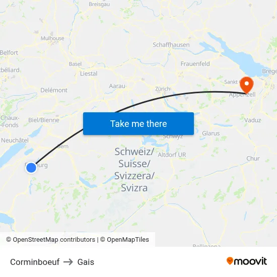 Corminboeuf to Gais map