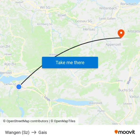 Wangen (Sz) to Gais map