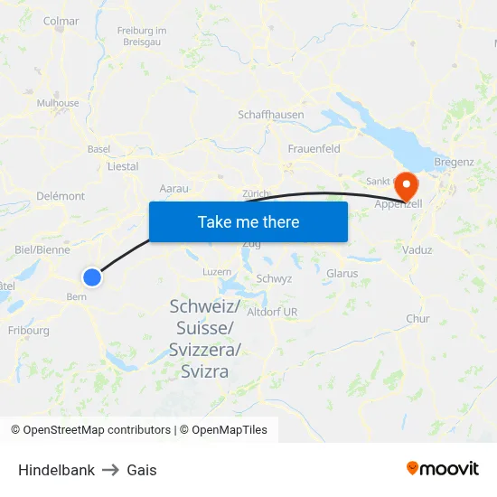 Hindelbank to Gais map