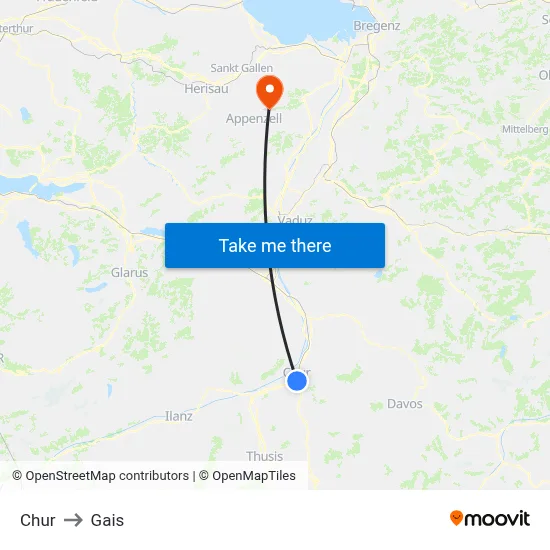 Chur to Gais map