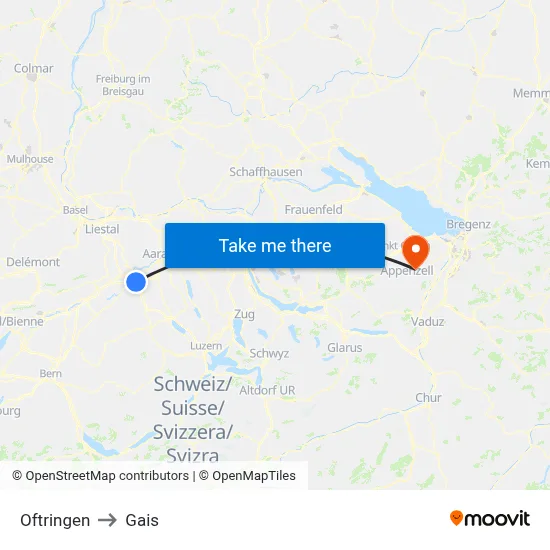 Oftringen to Gais map