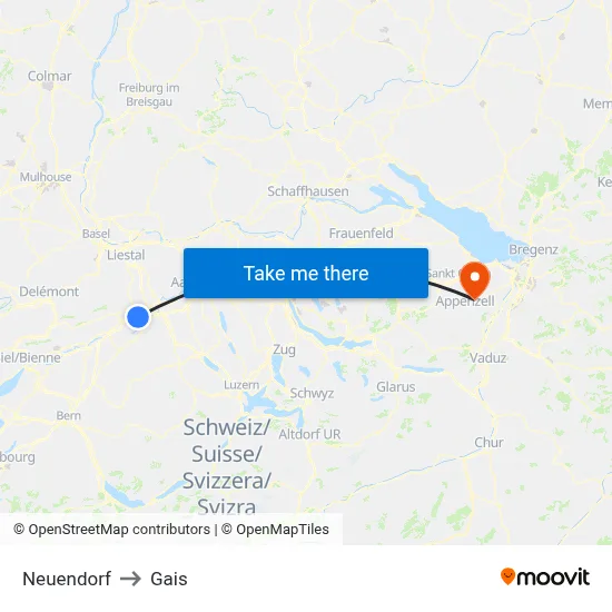 Neuendorf to Gais map