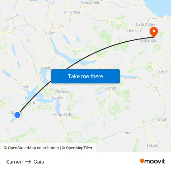 Sarnen to Gais map