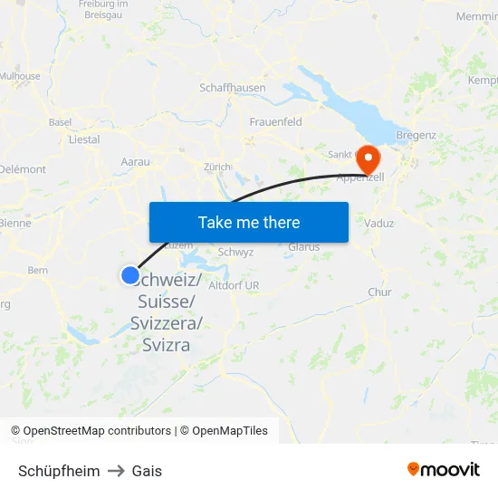 Schüpfheim to Gais map