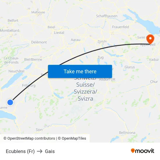 Ecublens (Fr) to Gais map
