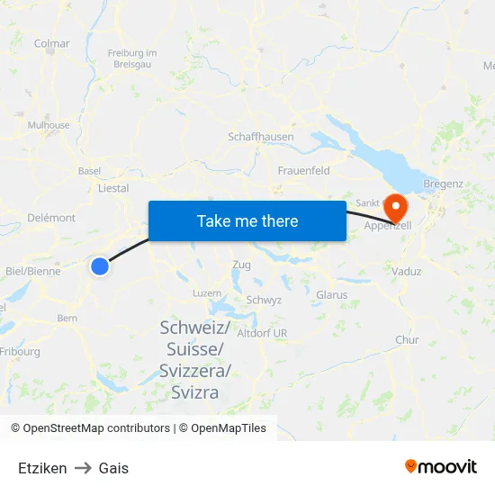 Etziken to Gais map