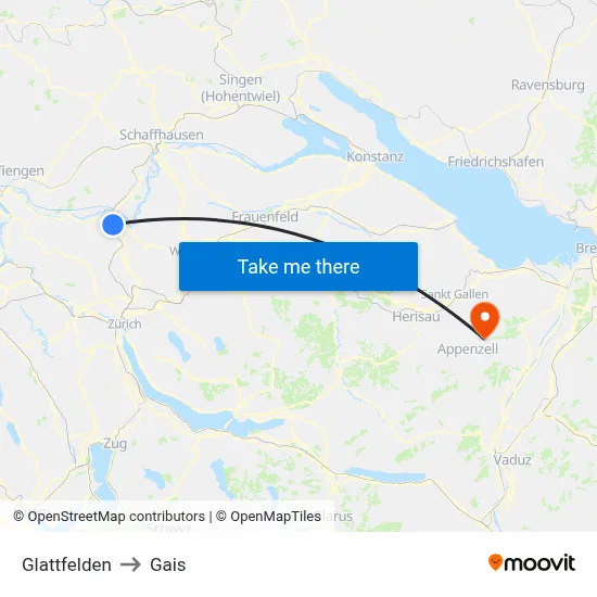 Glattfelden to Gais map
