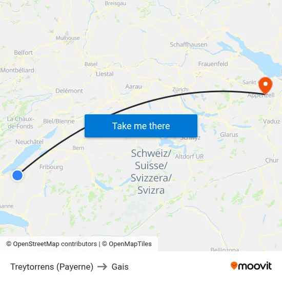Treytorrens (Payerne) to Gais map