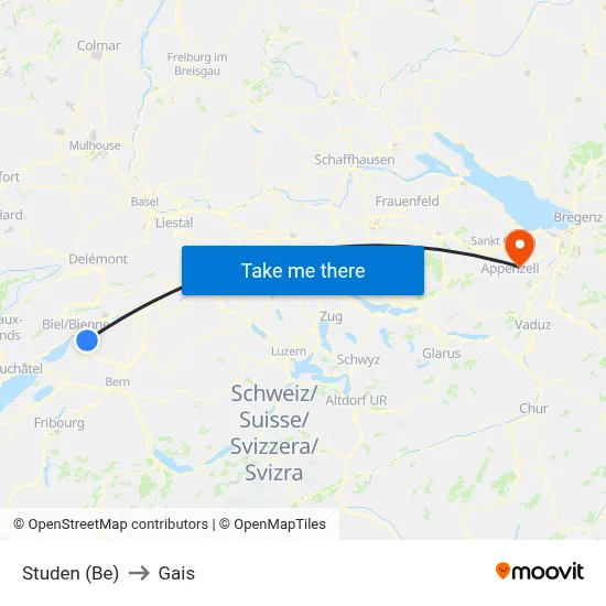 Studen (Be) to Gais map