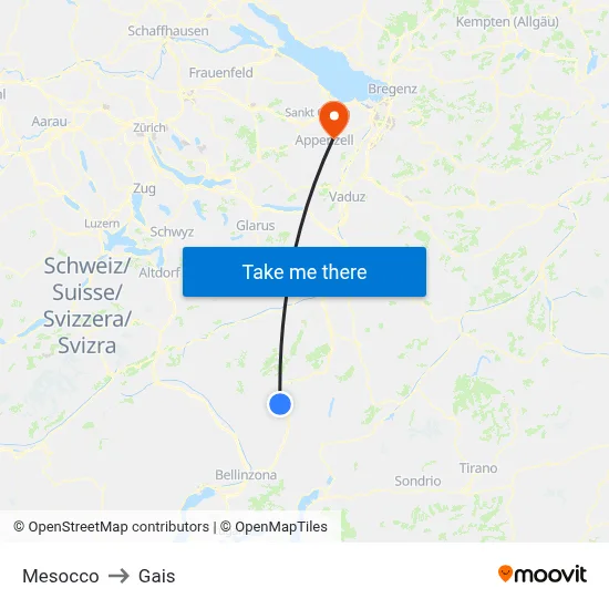 Mesocco to Gais map
