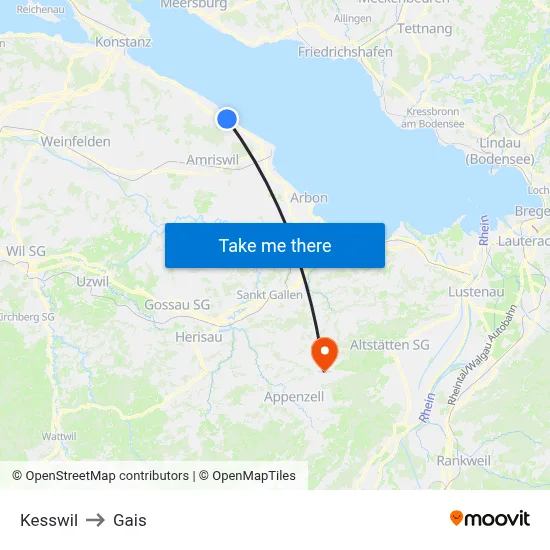 Kesswil to Gais map
