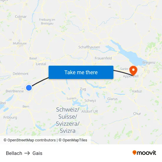 Bellach to Gais map