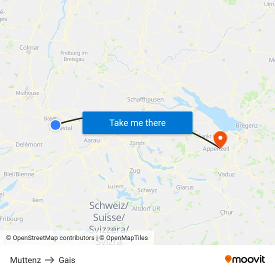 Muttenz to Gais map