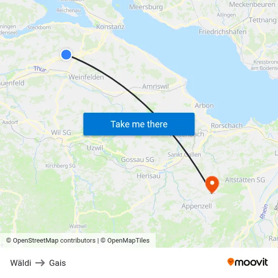 Wäldi to Gais map