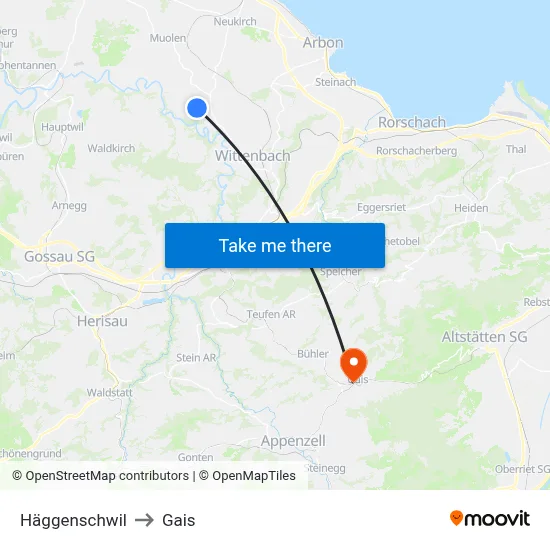 Häggenschwil to Gais map